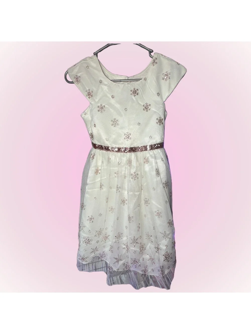 Girls Size 10 Gorgeous Dress by Jona Michelle | Cream with Rose Gold Snowflakes